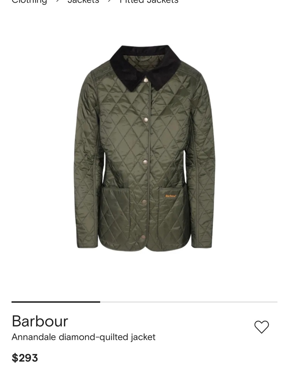 Barbour Diamond-Quilted Jacket in Olive with Black Collar